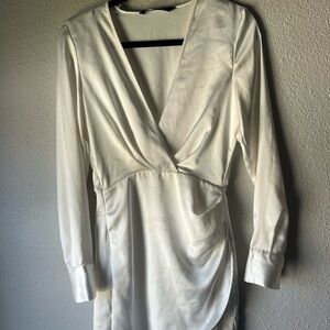 Zara White Satin Wrap-Style Mini Dress size S
